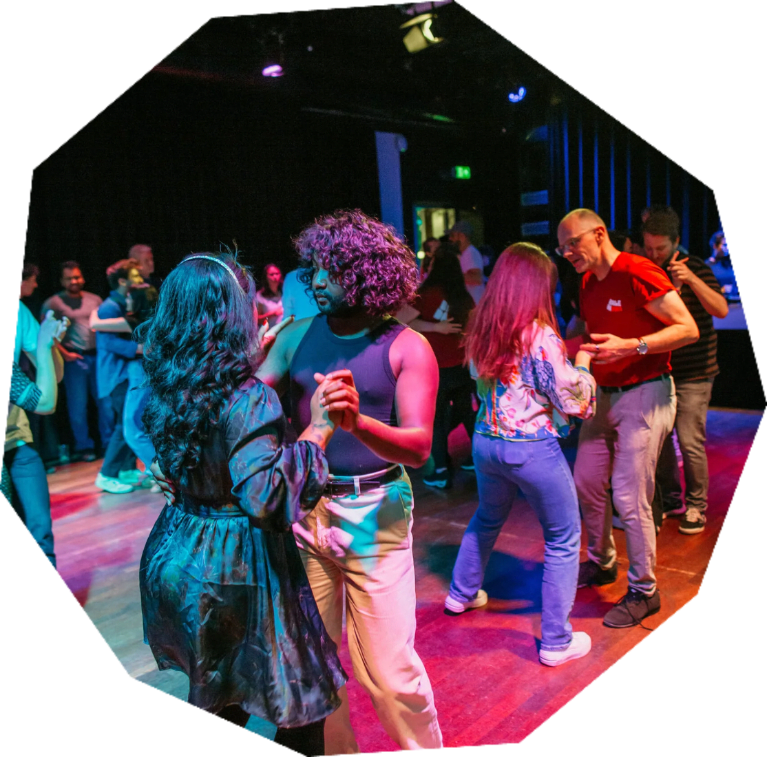 A full dance floor at a Baile da Dom forró party